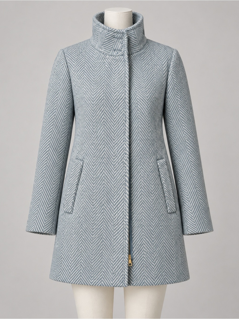NWT J.Crew Herringbone City Coat Pale Seascape Chevron Size 0P